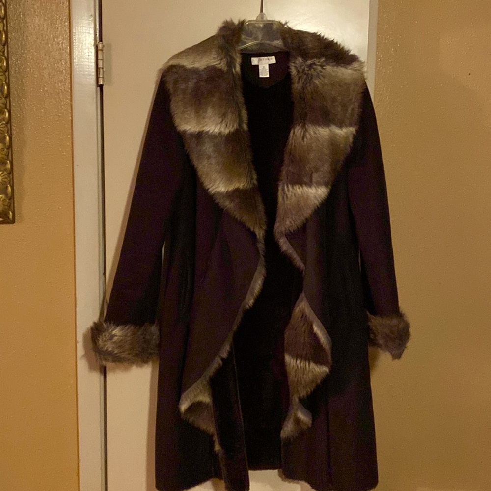 Dark brown faux fur and suede coat by Kenar. Sz M great condition